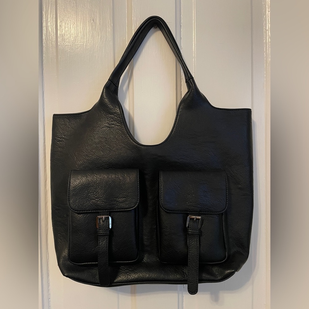 Anthro Black Slouchy Tote Bag